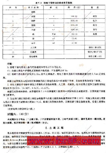 2007年造价师《造价案例分析》考试试题及答案